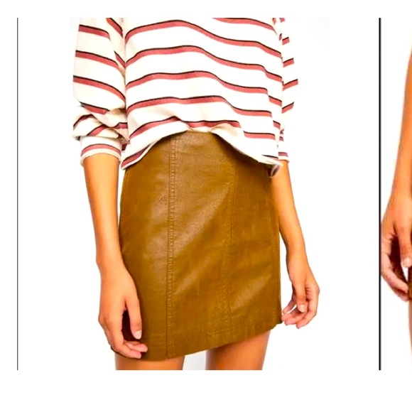 Free People Faux Leather Mini Skirt Brown. Back Zipper Size 10 - Picture 1 of 8